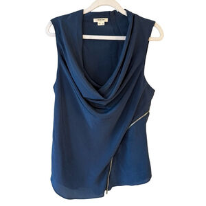 Helmut Lang Navy Asymmetrical Draped Tank Size M Luxury Minimalist Modern